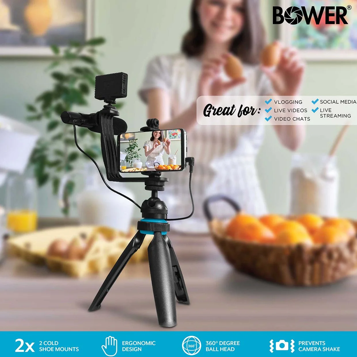 Bower Smart Photo Vlogger Kit w/ LED, Mic & Remote - Image 4