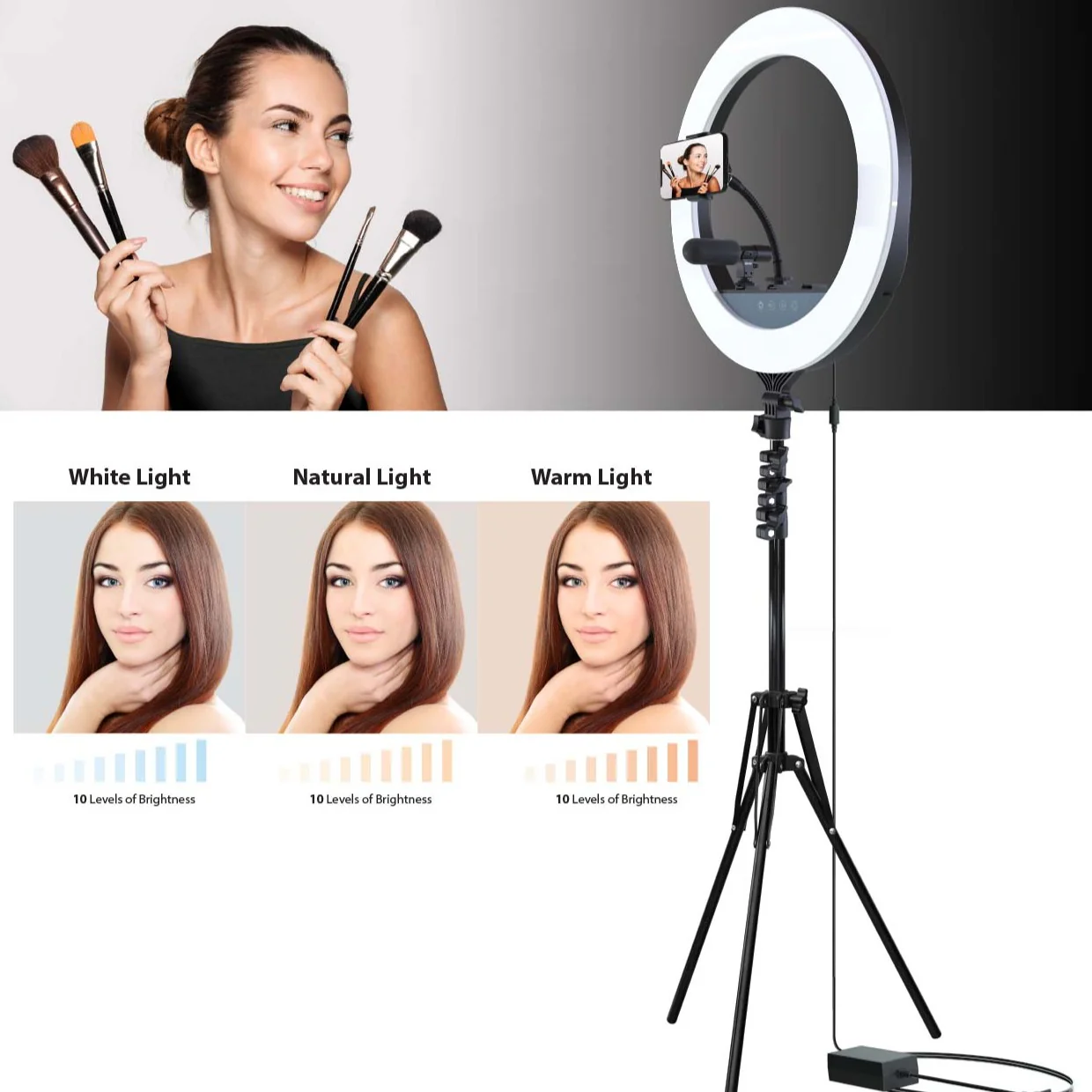 18" Selfie Ring Light Studio, w/ 80'' Extendable Tripod - Image 4